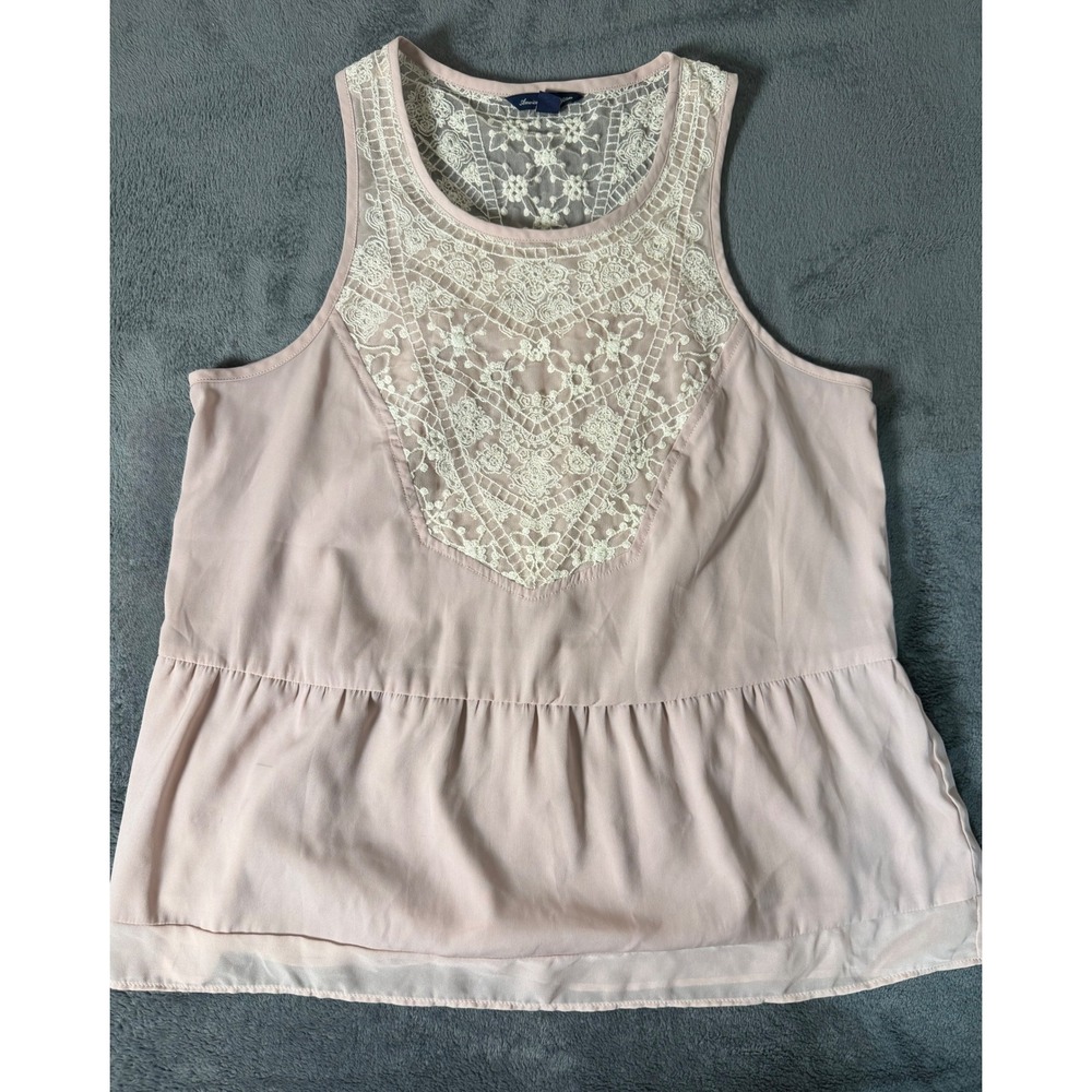 American Eagle Outfitters Dusty Rose Lace Peplum‎ Tank Top Blouse Medium